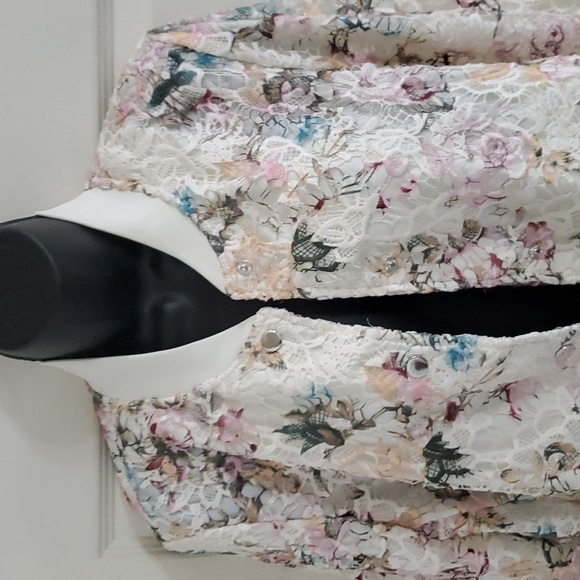 NANETTE NANETTE LEPORE ivory multi Floral crochet Lace Bomber Jacket size Medium - Picture 15 of 15